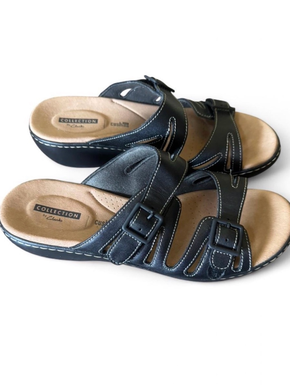 Clarks Delana Liri Cushion Soft Black Leather Double Buckle Slide 9